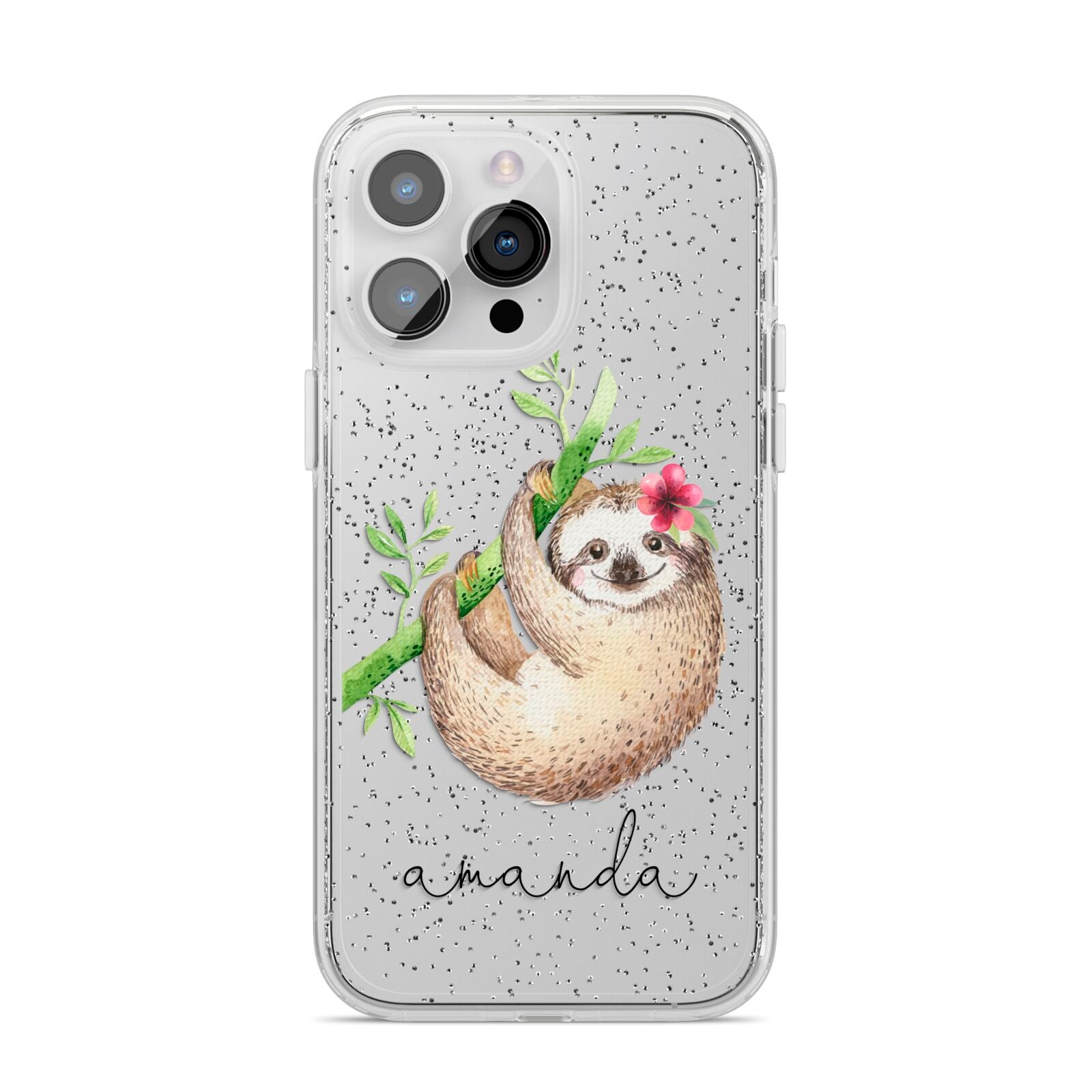 Personalised Sloth iPhone 14 Pro Max Glitter Tough Case Silver