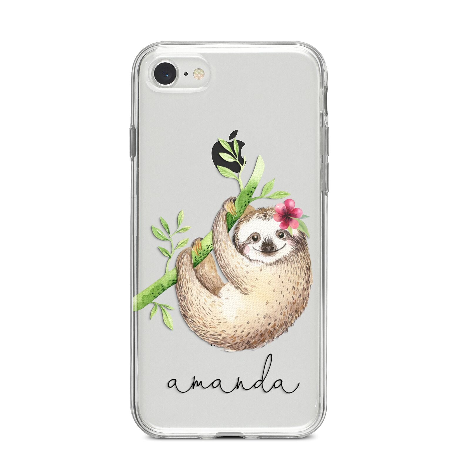 Personalised Sloth iPhone 8 Bumper Case on Silver iPhone