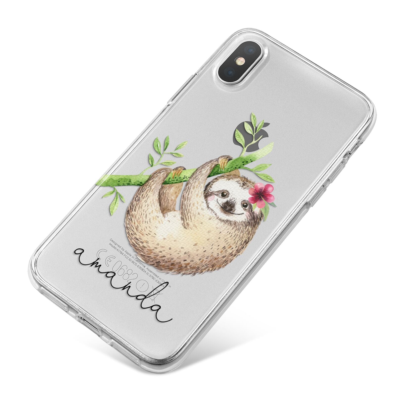 Personalised Sloth iPhone X Bumper Case on Silver iPhone