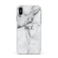 Personalised Small Marble Initials Custom Apple iPhone Xs Max Impact Case White Edge on Silver Phone