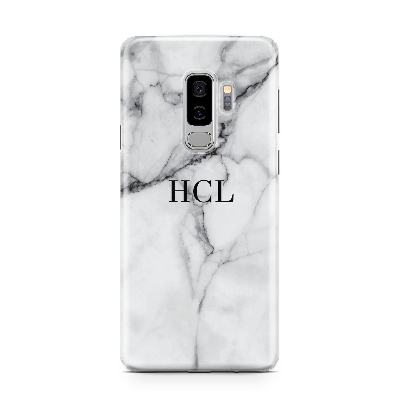 Personalised Small Marble Initials Custom Samsung Galaxy S9 Plus Case on Silver phone