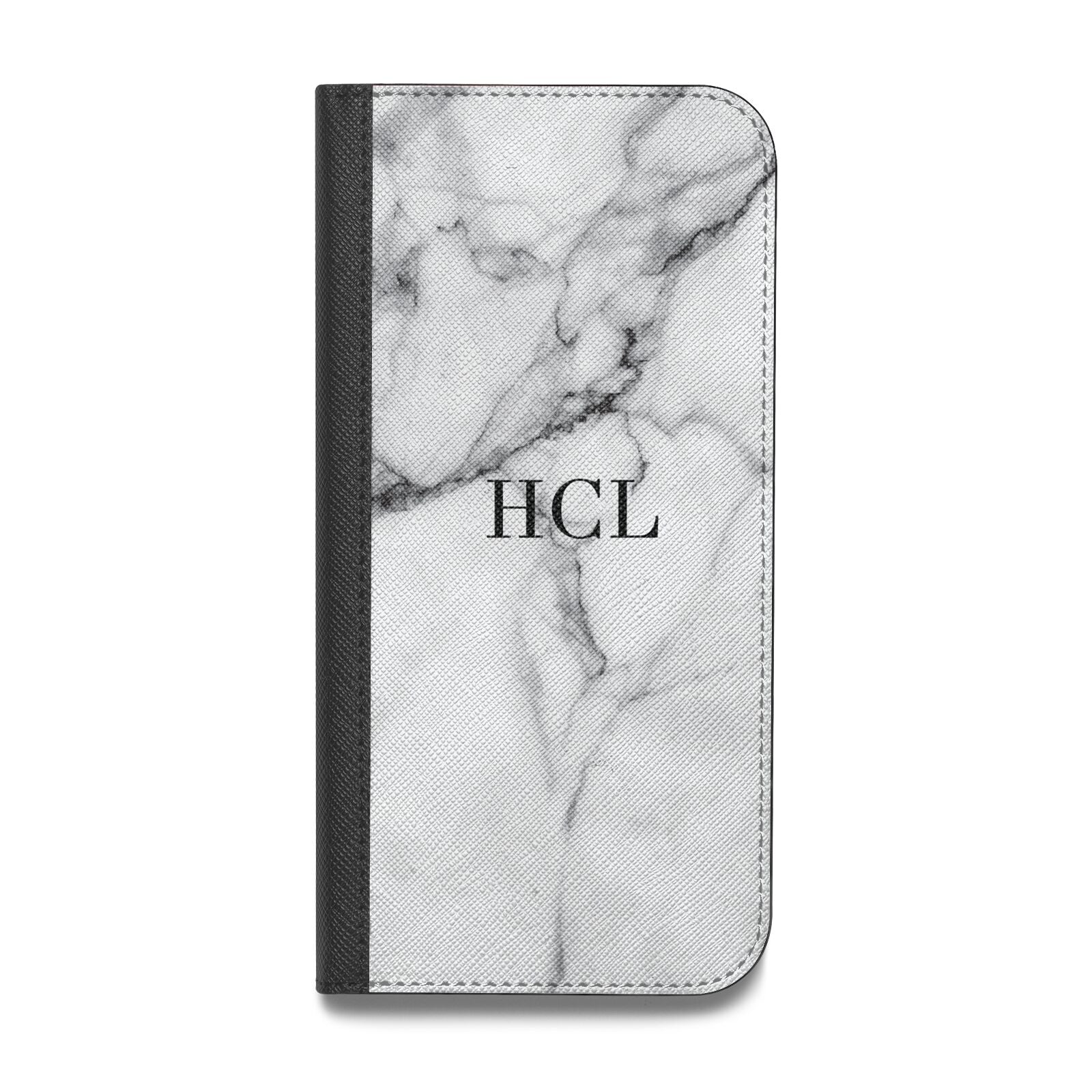 Personalised Small Marble Initials Custom Vegan Leather Flip iPhone Case