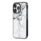 Personalised Small Marble Initials Custom iPhone 13 Pro Black Impact Case Side Angle on Silver phone