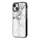 Personalised Small Marble Initials Custom iPhone 14 Black Impact Case Side Angle on Silver phone