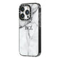 Personalised Small Marble Initials Custom iPhone 14 Pro Black Impact Case Side Angle on Silver phone