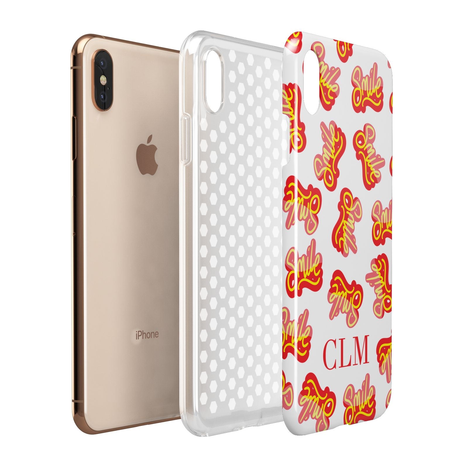 Personalised Smile Initials Clear Apple iPhone Xs Max 3D Tough Case Expanded View