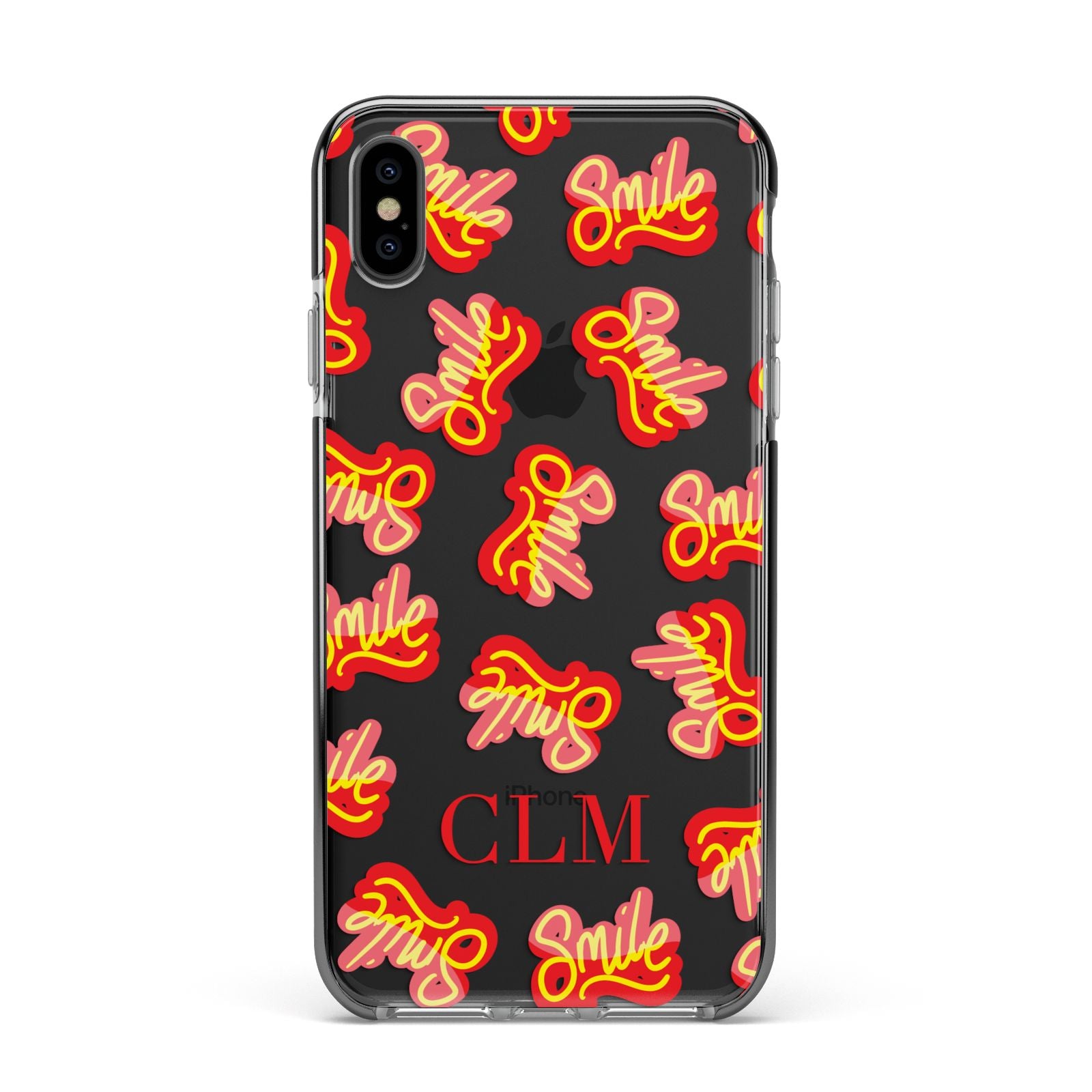 Personalised Smile Initials Clear Apple iPhone Xs Max Impact Case Black Edge on Black Phone