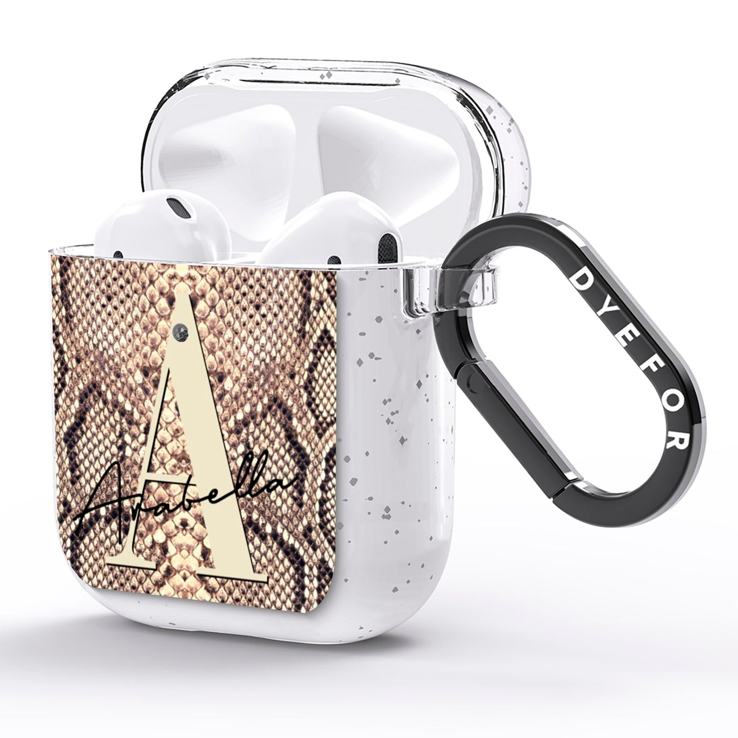 Personalised Snake Skin Effect AirPods Glitter Case Side Image
