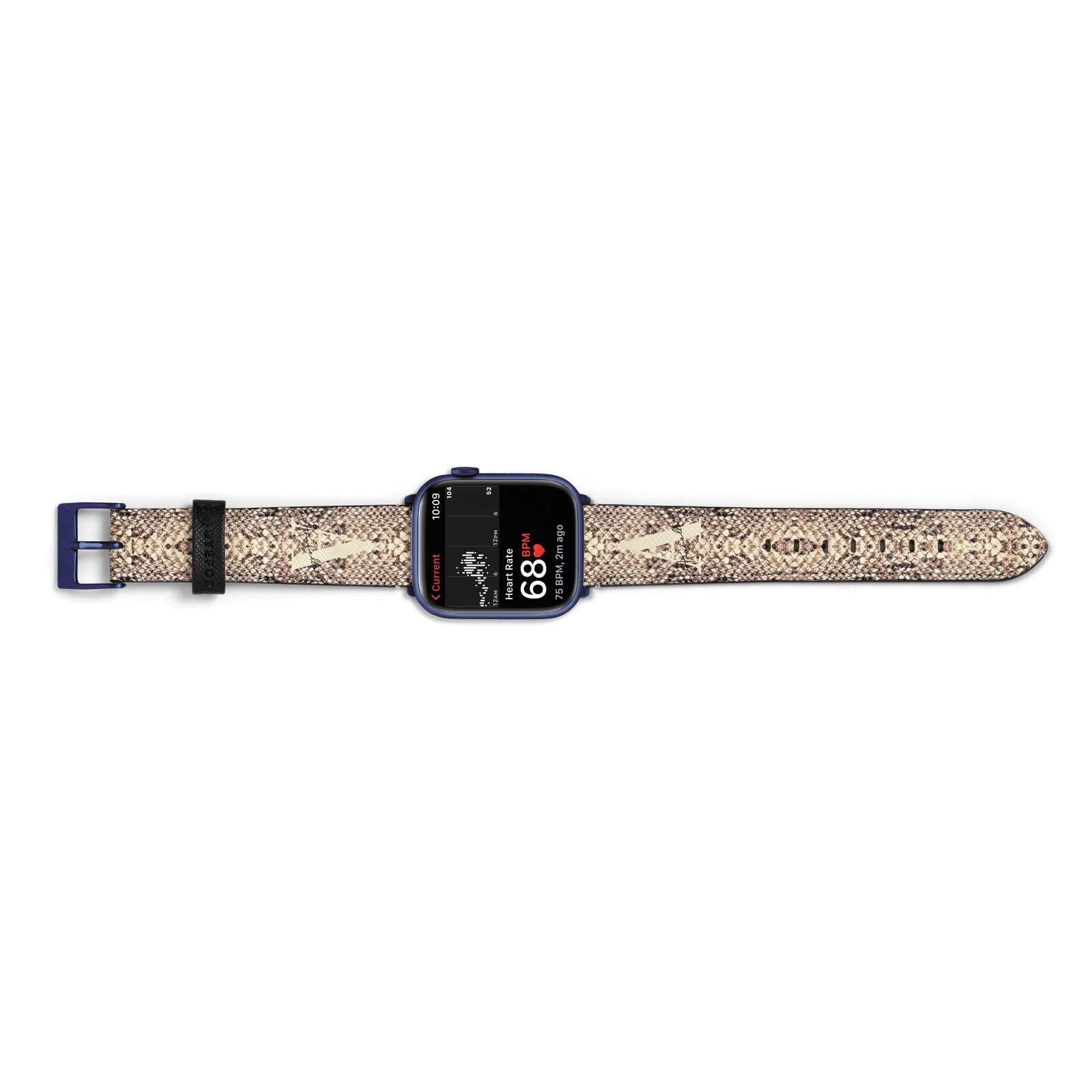 Personalised Snake Skin Effect Apple Watch Strap Size 38mm Landscape Image Blue Hardware