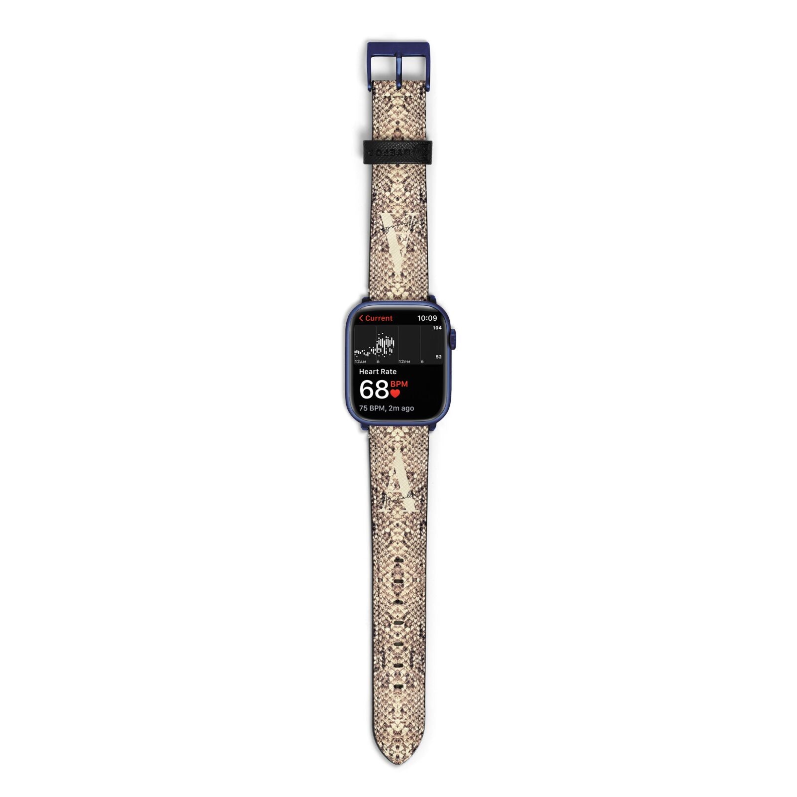Personalised Snake Skin Effect Apple Watch Strap Size 38mm with Blue Hardware
