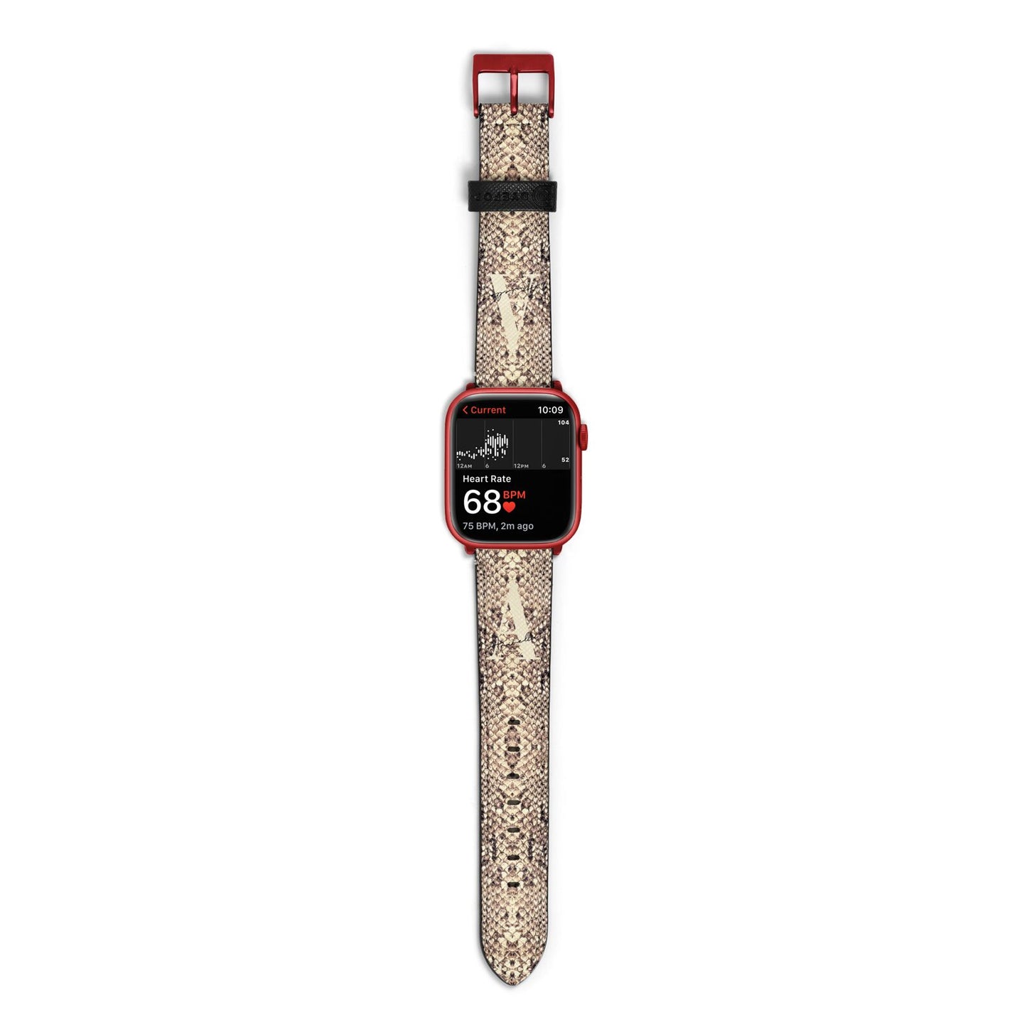 Personalised Snake Skin Effect Apple Watch Strap Size 38mm with Red Hardware