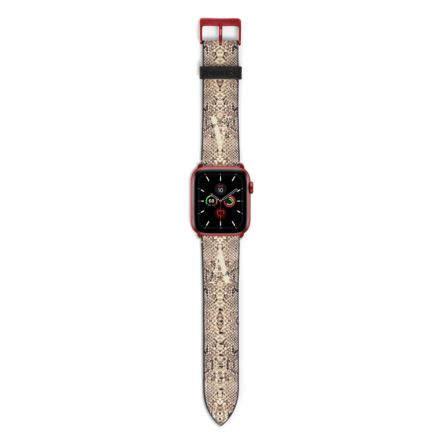 Personalised Snake Skin Effect Apple Watch Strap with Red Hardware