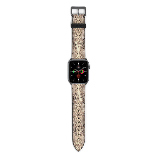 Personalised Snake Skin Effect Apple Watch Strap with Space Grey Hardware