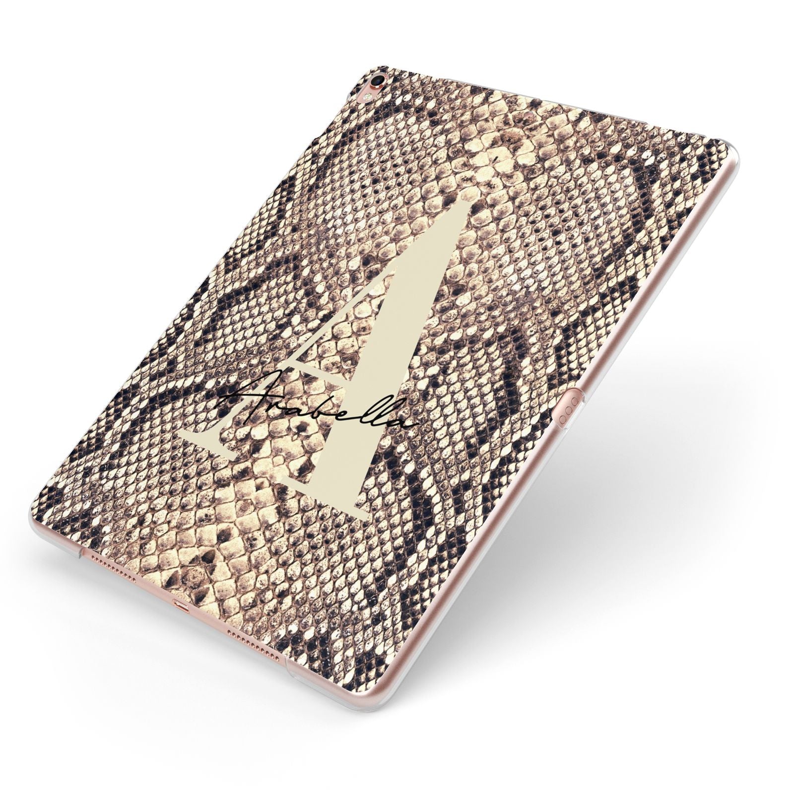 Personalised Snake Skin Effect Apple iPad Case on Rose Gold iPad Side View