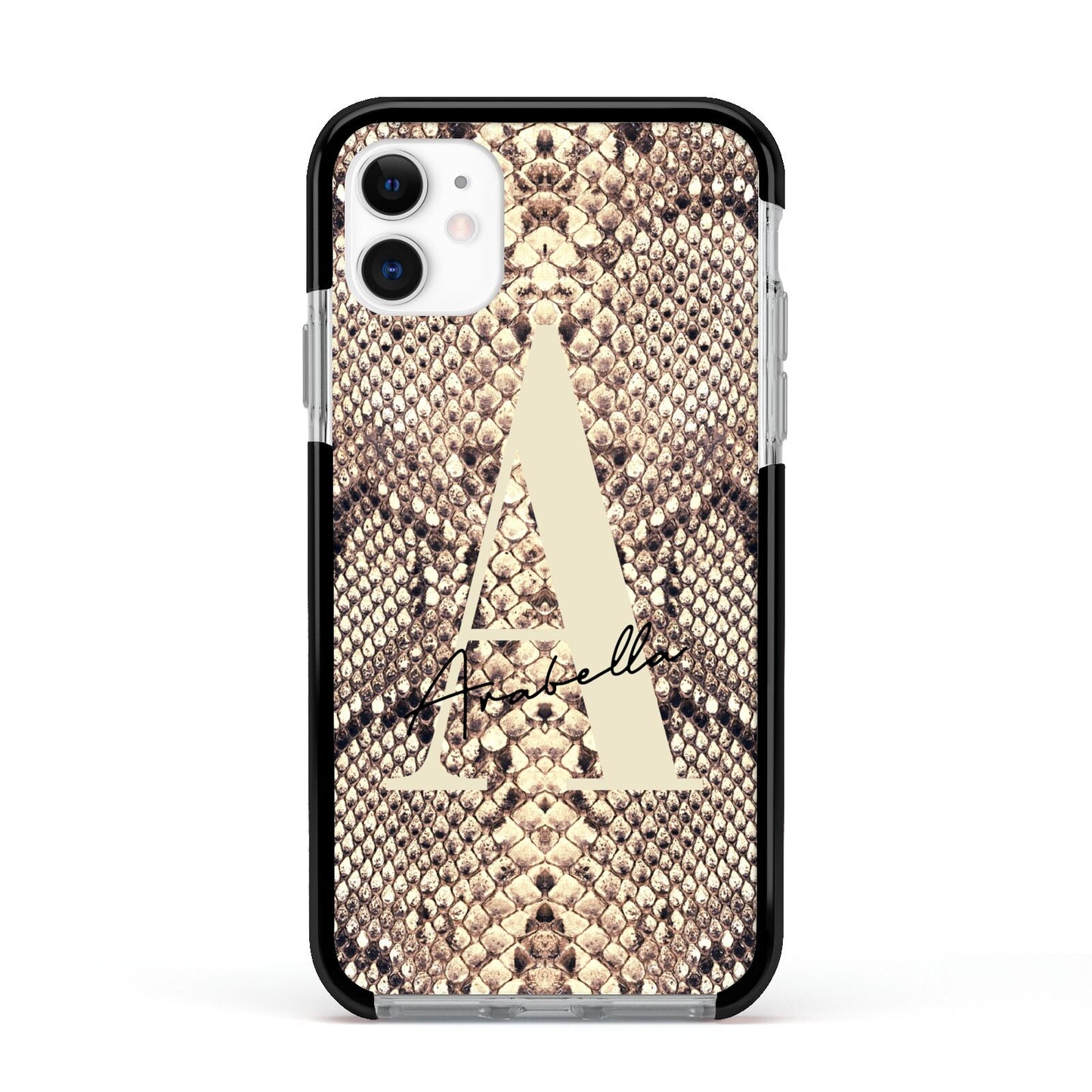 Personalised Snake Skin Effect Apple iPhone 11 in White with Black Impact Case