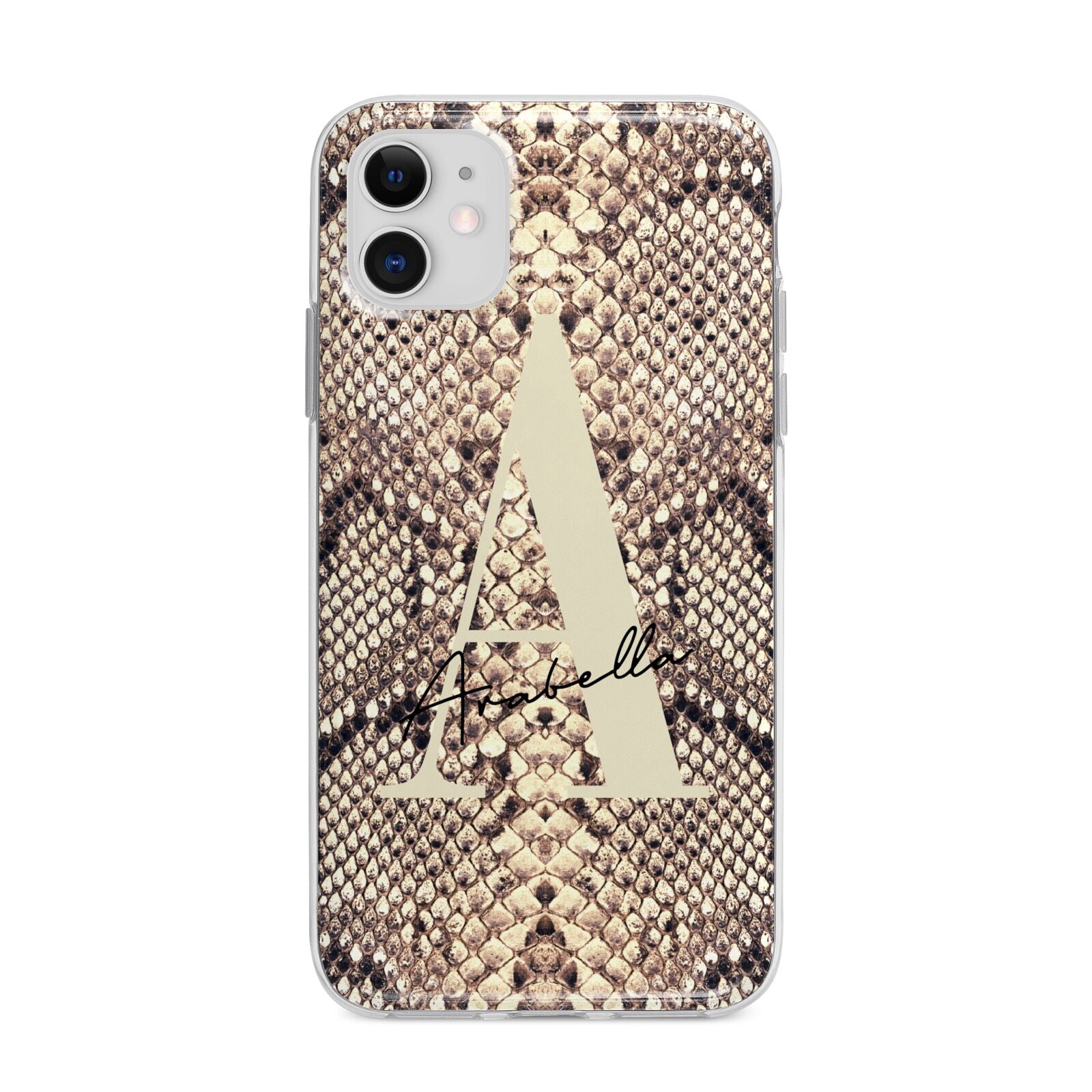 Personalised Snake Skin Effect Apple iPhone 11 in White with Bumper Case