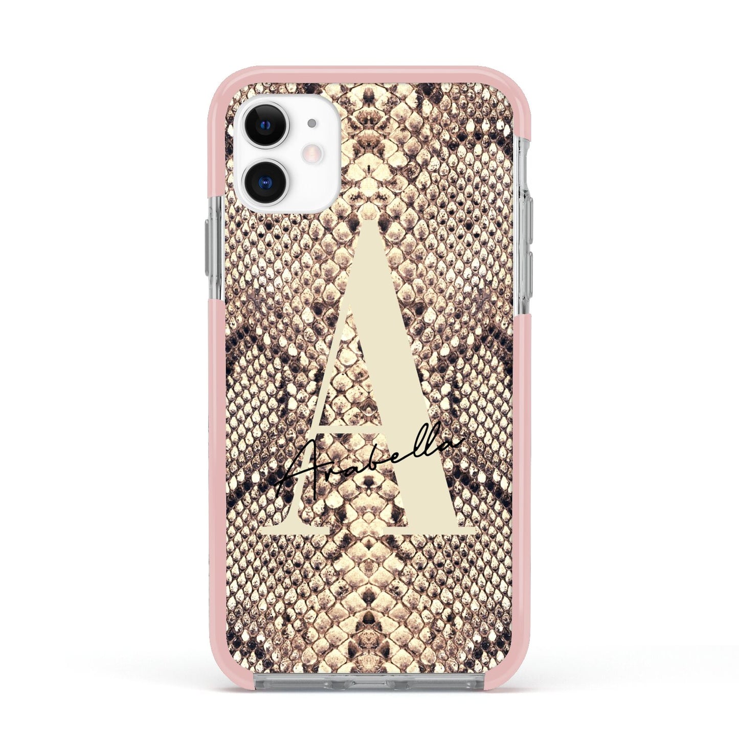 Personalised Snake Skin Effect Apple iPhone 11 in White with Pink Impact Case