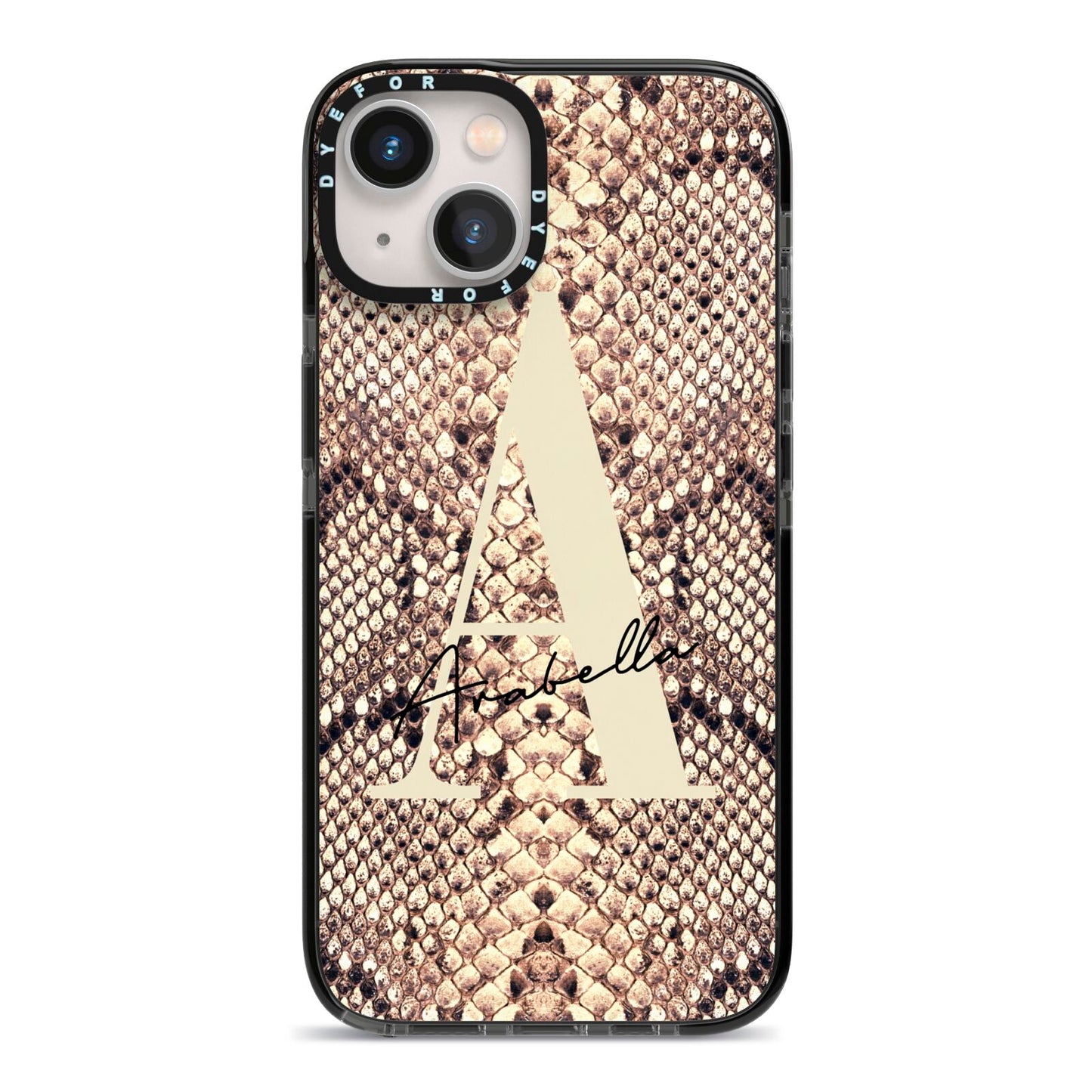 Personalised Snake Skin Effect iPhone 13 Black Impact Case on Silver phone