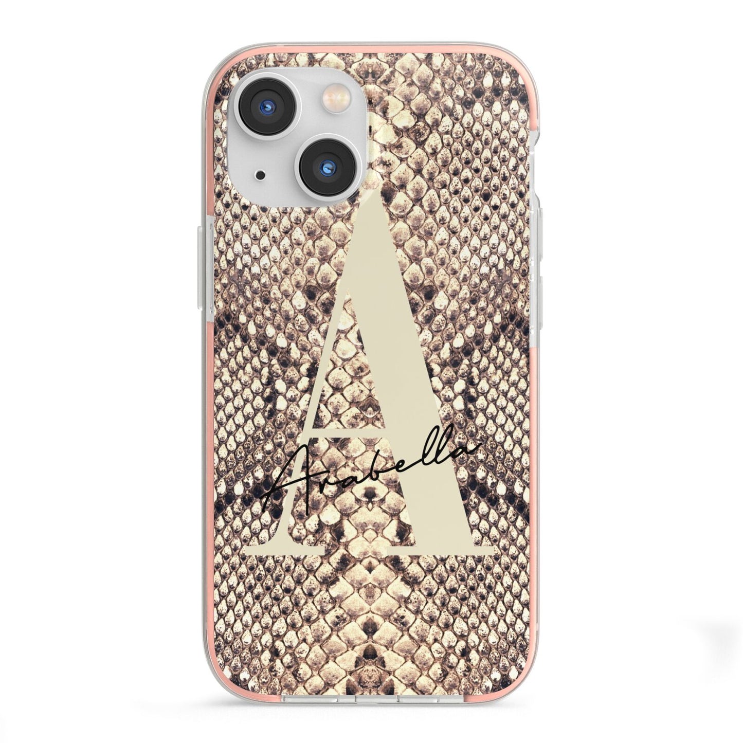 Personalised Snake Skin Effect iPhone 13 Mini TPU Impact Case with Pink Edges