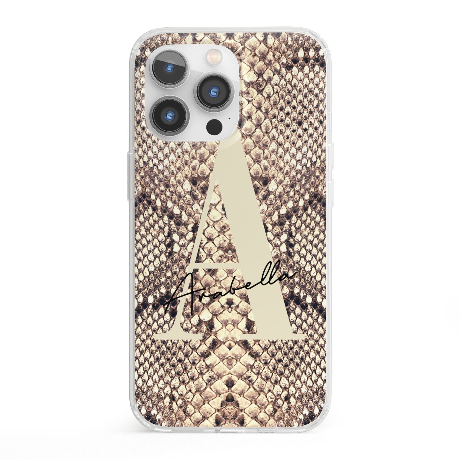 Personalised Snake Skin Effect iPhone 13 Pro Clear Bumper Case