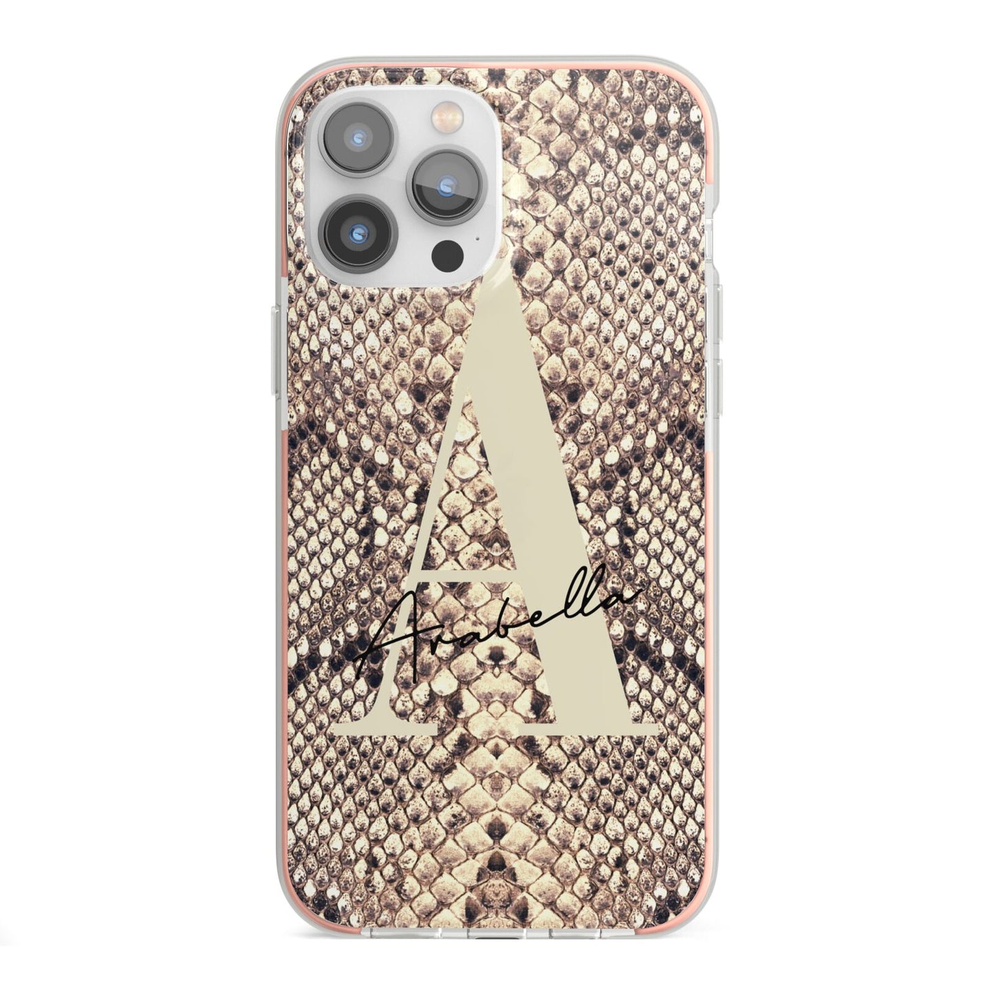 Personalised Snake Skin Effect iPhone 13 Pro Max TPU Impact Case with Pink Edges