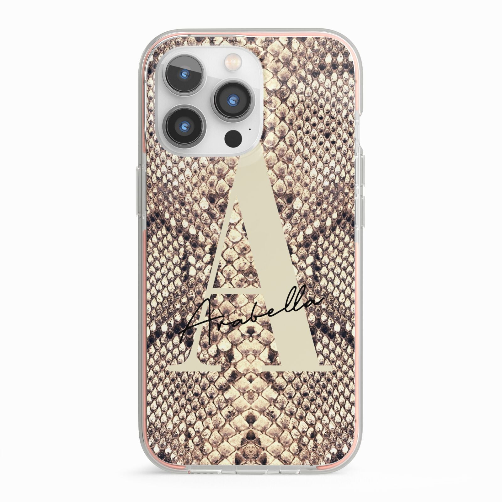 Personalised Snake Skin Effect iPhone 13 Pro TPU Impact Case with Pink Edges