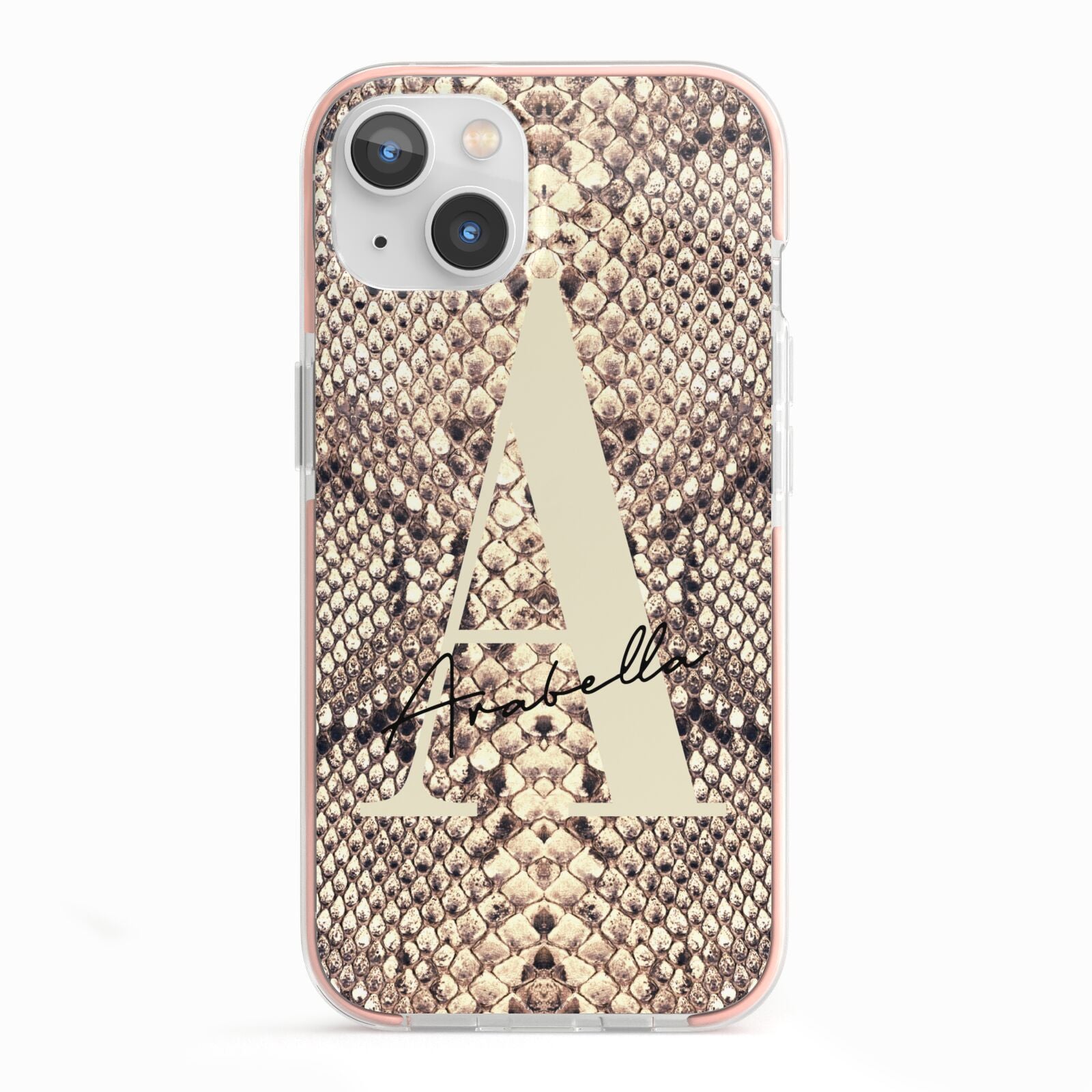 Personalised Snake Skin Effect iPhone 13 TPU Impact Case with Pink Edges