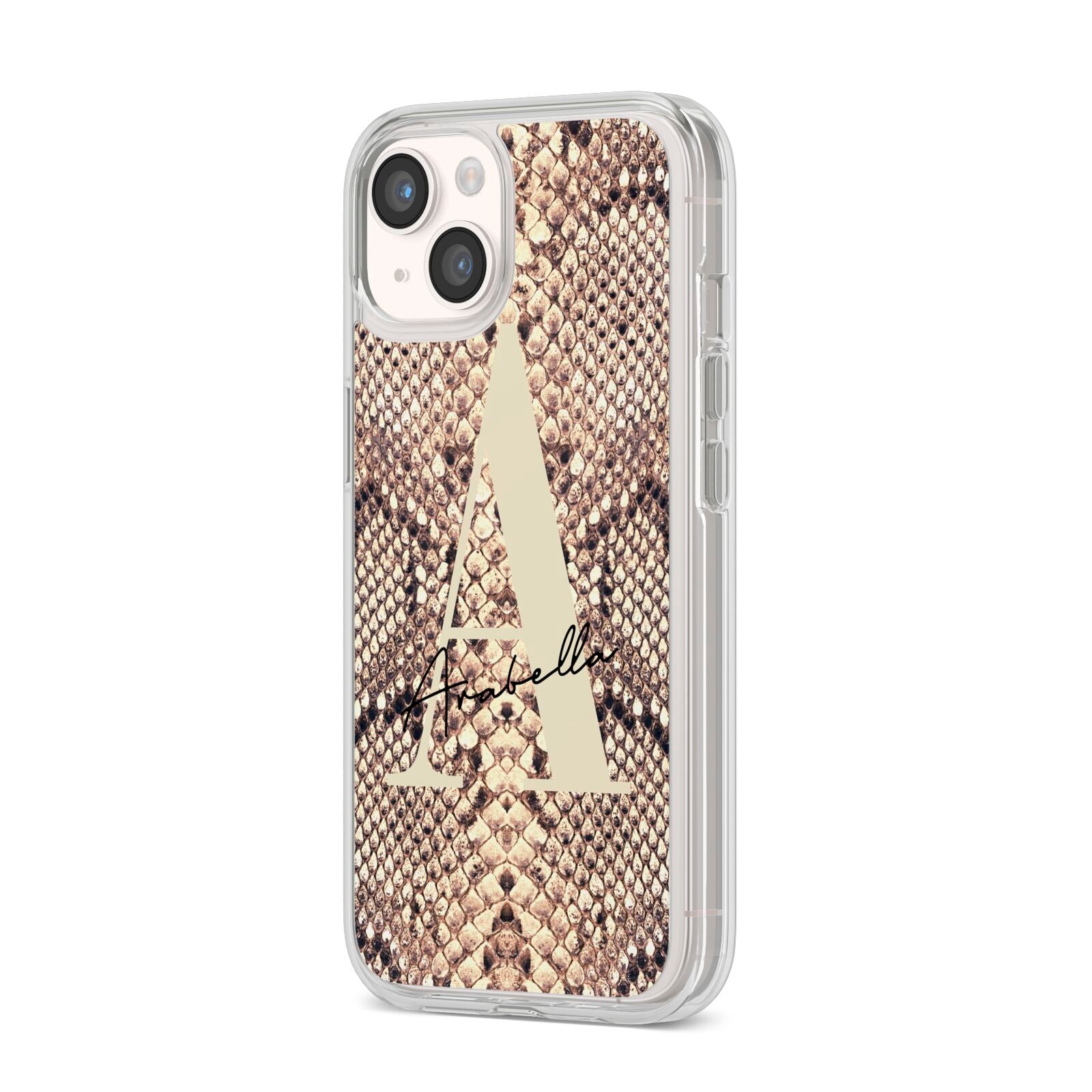 Personalised Snake Skin Effect iPhone 14 Clear Tough Case Starlight Angled Image