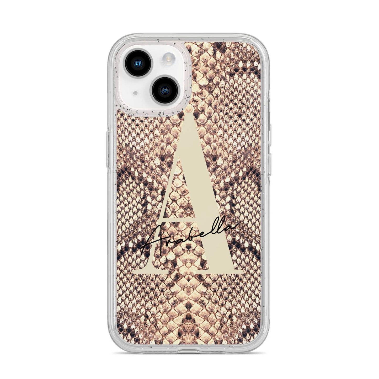 Personalised Snake Skin Effect iPhone 14 Glitter Tough Case Starlight