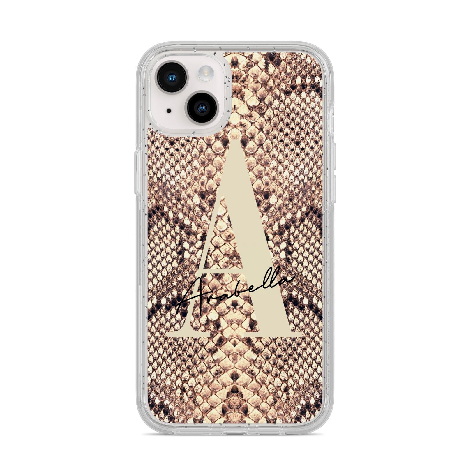 Personalised Snake Skin Effect iPhone 14 Plus Glitter Tough Case Starlight