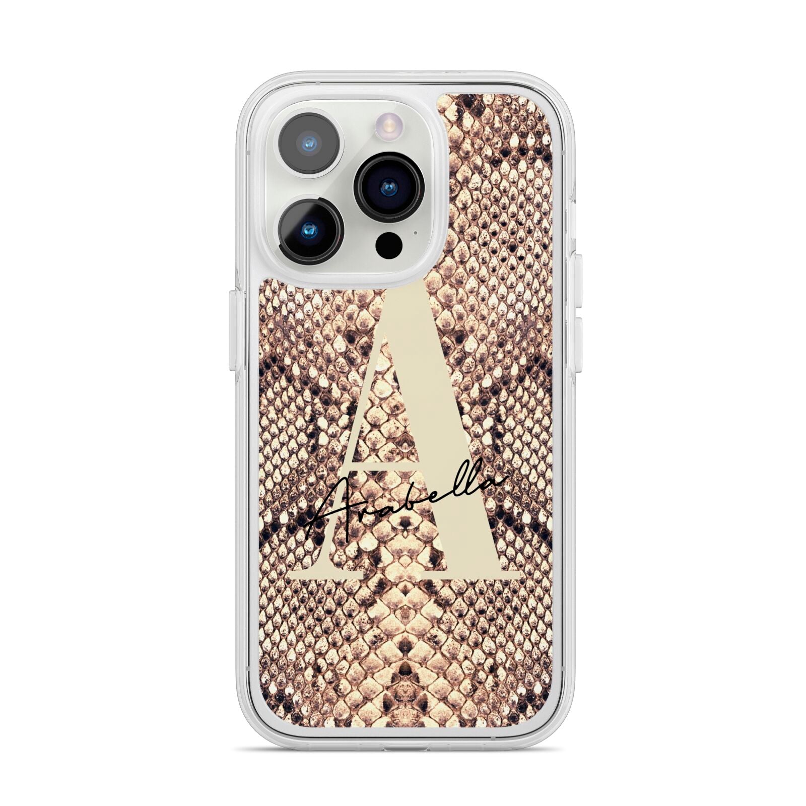 Personalised Snake Skin Effect iPhone 14 Pro Clear Tough Case Silver