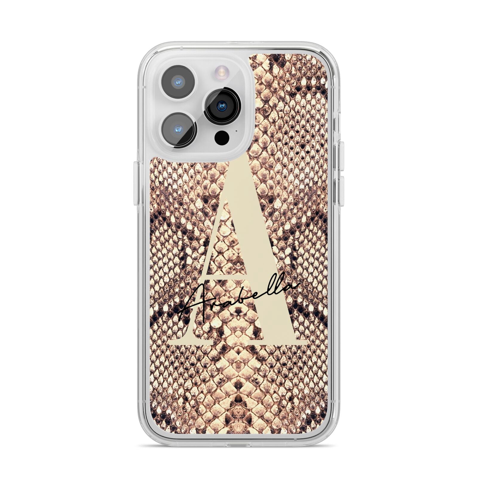 Personalised Snake Skin Effect iPhone 14 Pro Max Clear Tough Case Silver