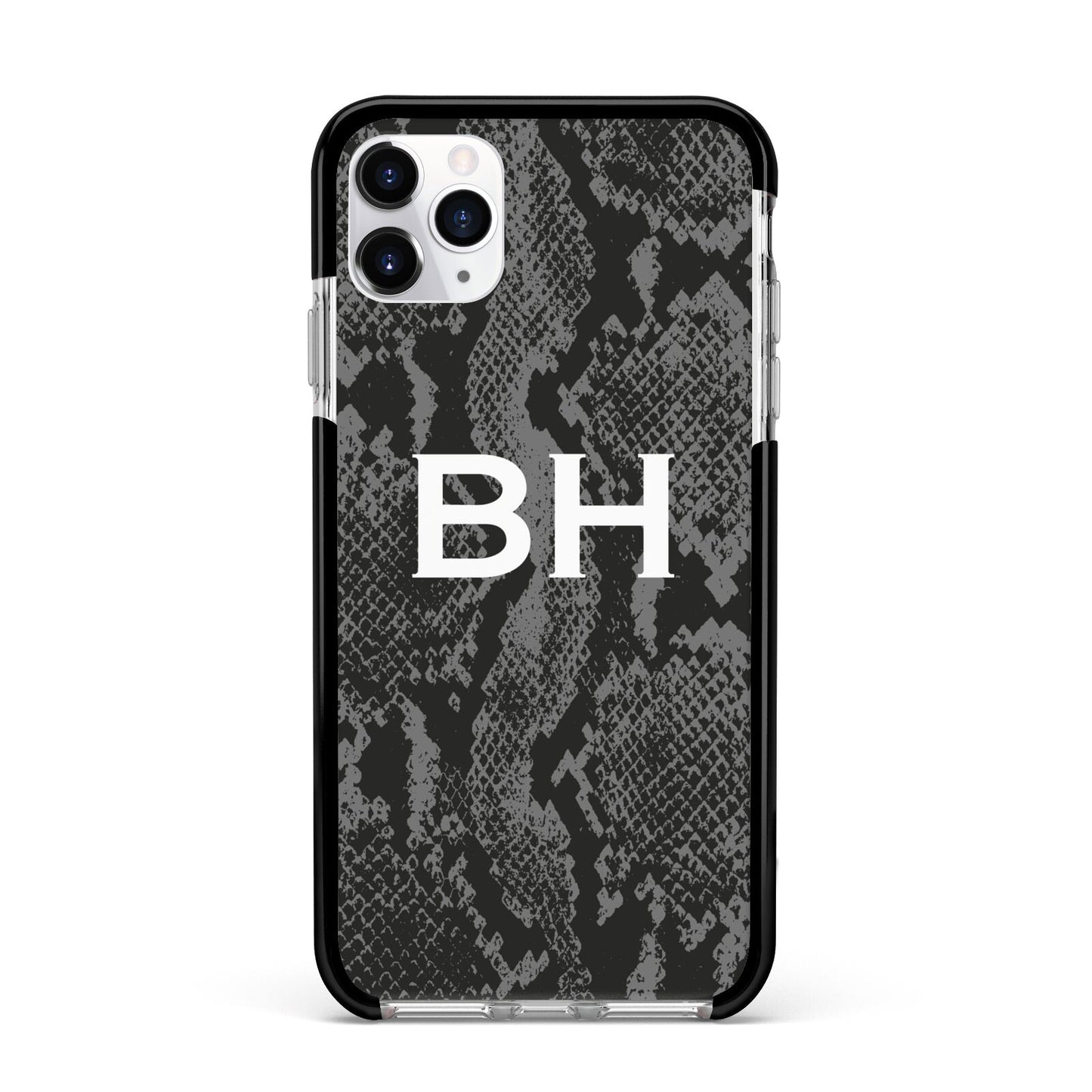 Personalised Snakeskin Apple iPhone 11 Pro Max in Silver with Black Impact Case