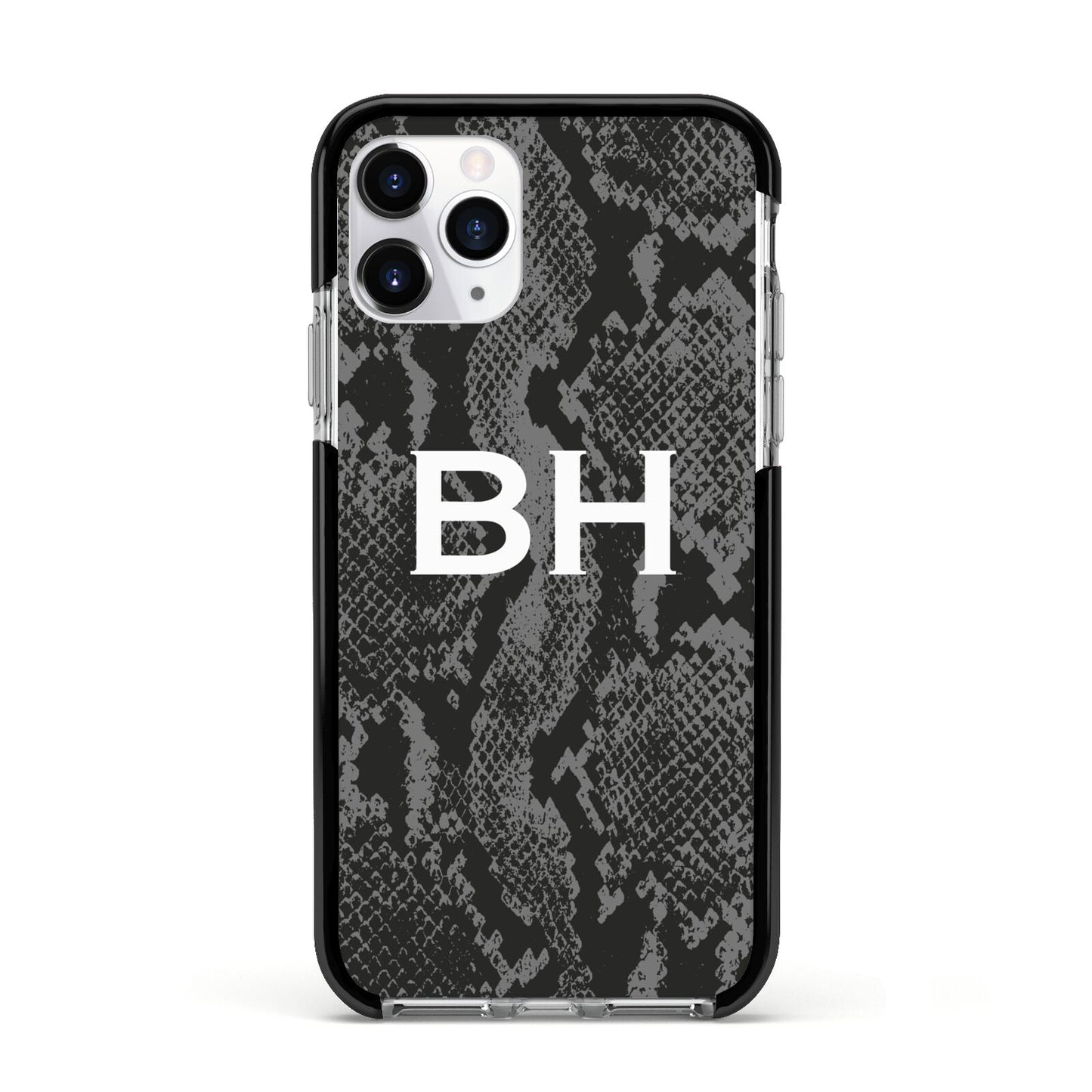 Personalised Snakeskin Apple iPhone 11 Pro in Silver with Black Impact Case