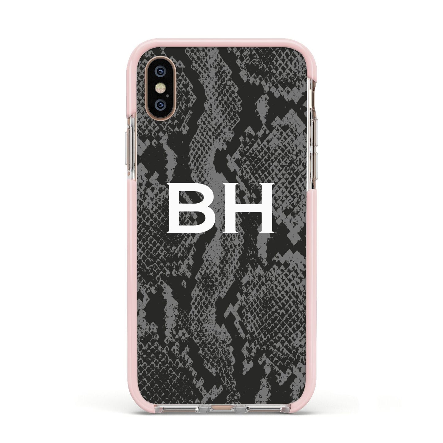 Personalised Snakeskin Apple iPhone Xs Impact Case Pink Edge on Gold Phone
