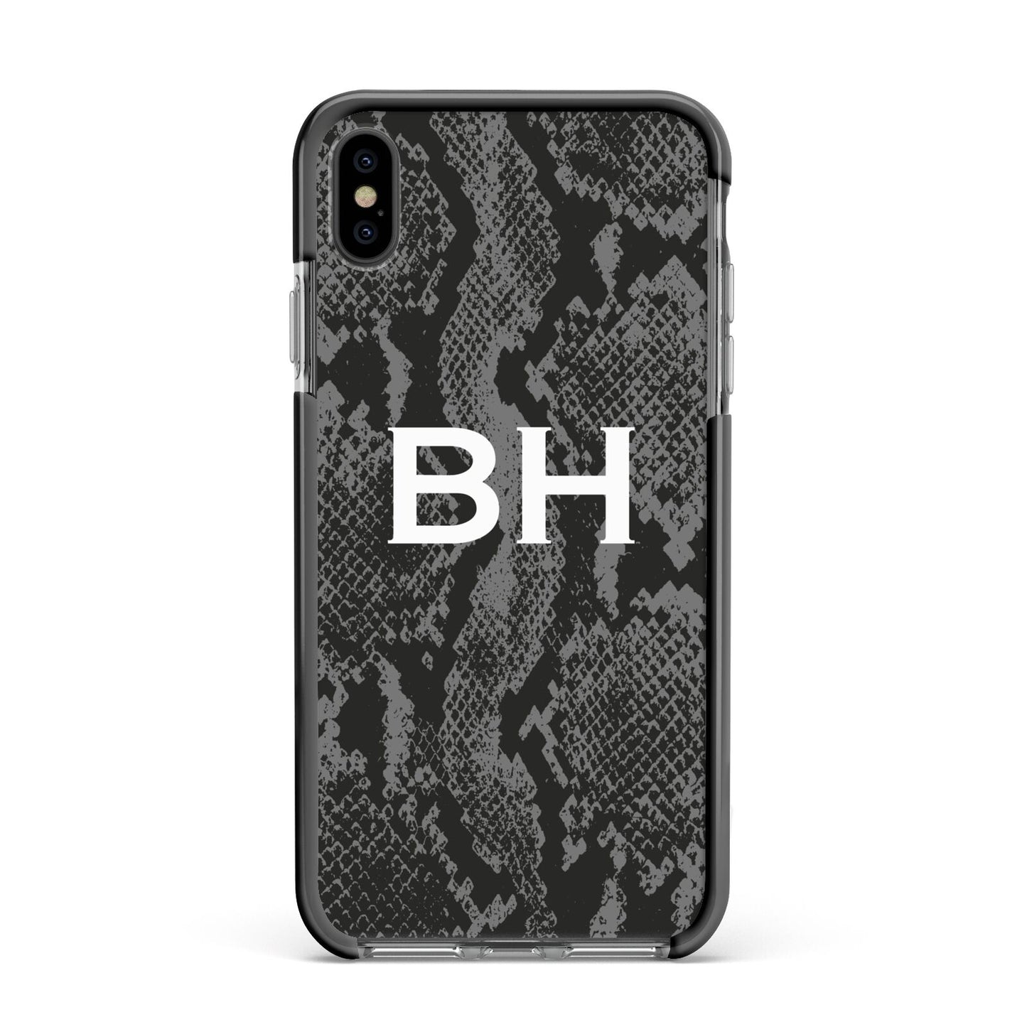 Personalised Snakeskin Apple iPhone Xs Max Impact Case Black Edge on Black Phone