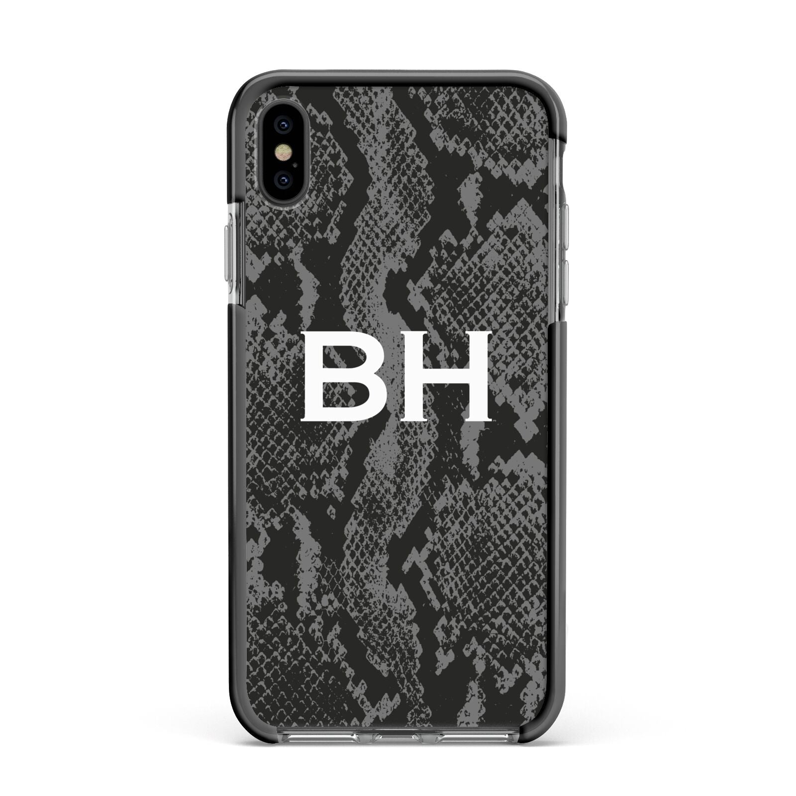 Personalised Snakeskin Apple iPhone Xs Max Impact Case Black Edge on Black Phone