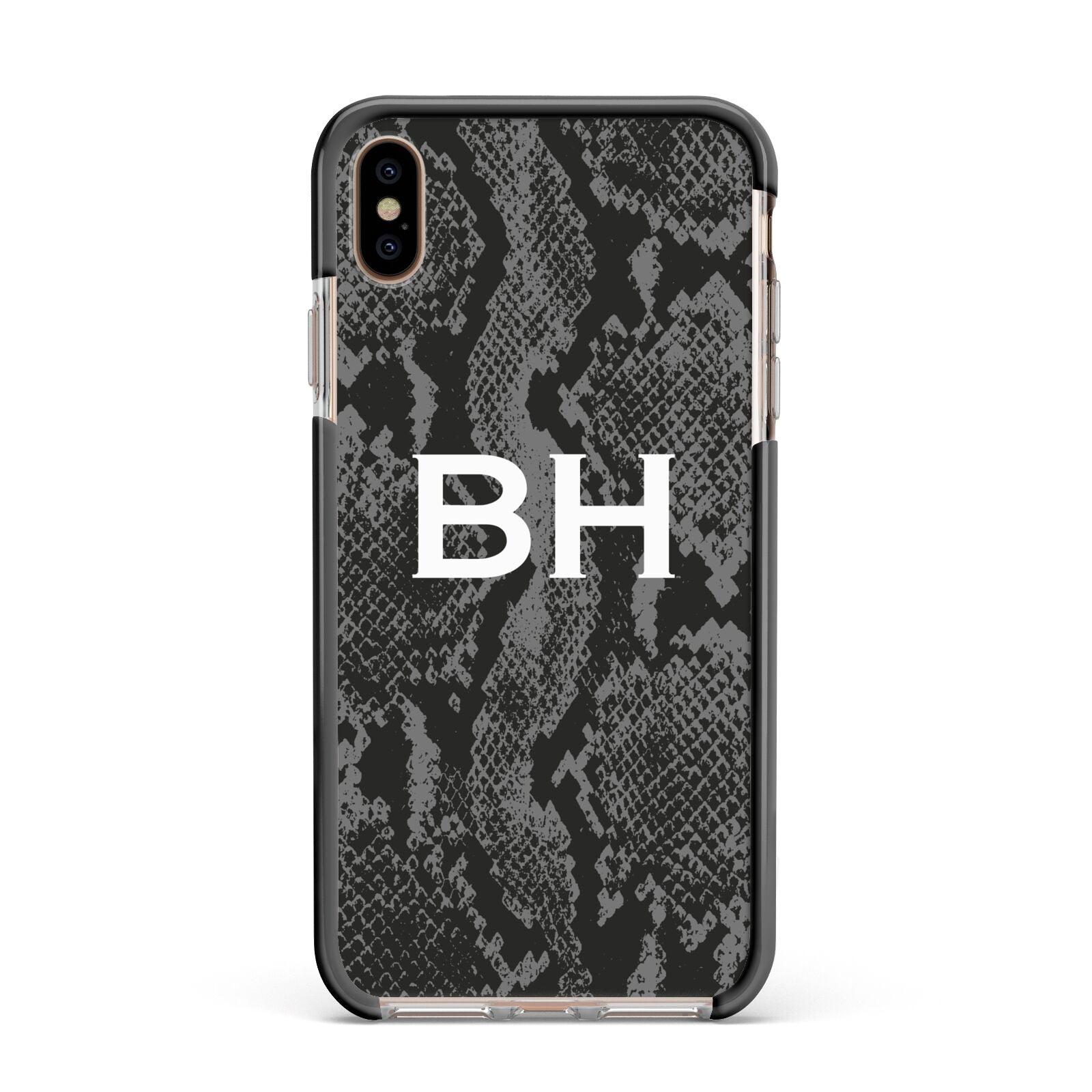 Personalised Snakeskin Apple iPhone Xs Max Impact Case Black Edge on Gold Phone