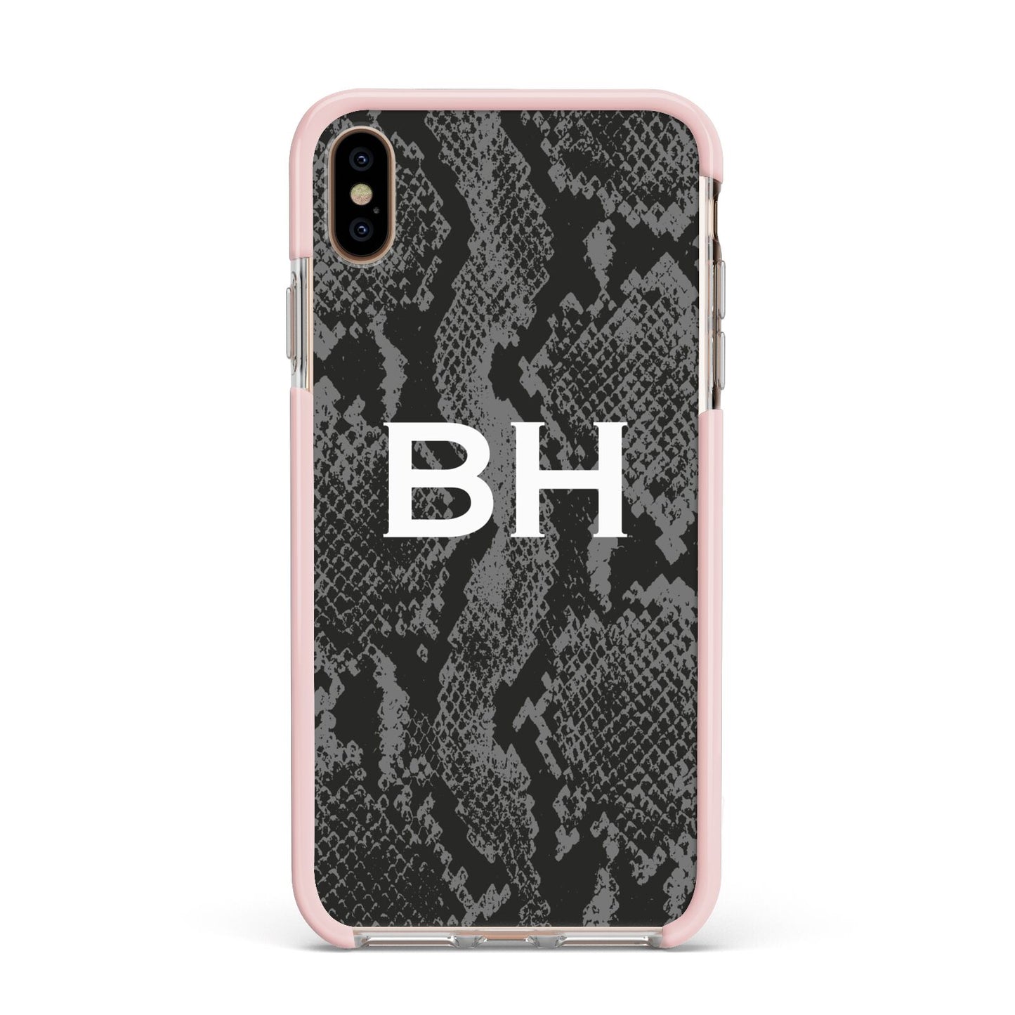 Personalised Snakeskin Apple iPhone Xs Max Impact Case Pink Edge on Gold Phone