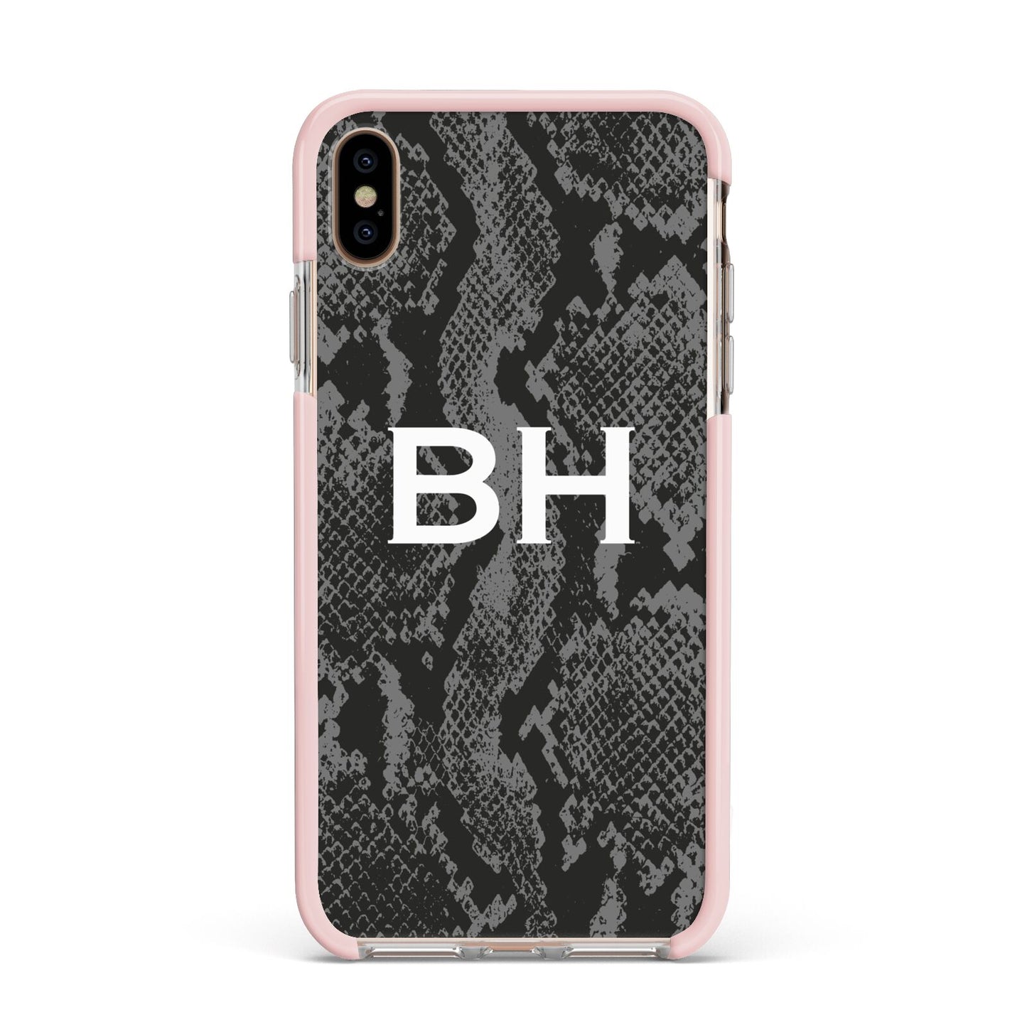 Personalised Snakeskin Apple iPhone Xs Max Impact Case Pink Edge on Gold Phone