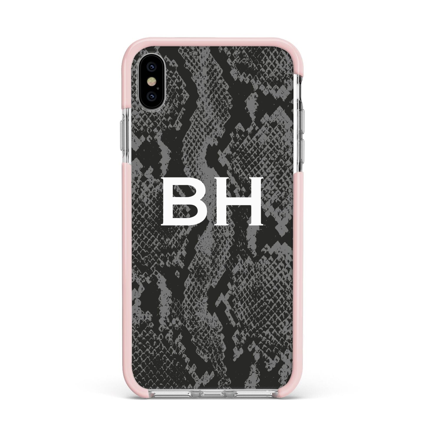 Personalised Snakeskin Apple iPhone Xs Max Impact Case Pink Edge on Silver Phone