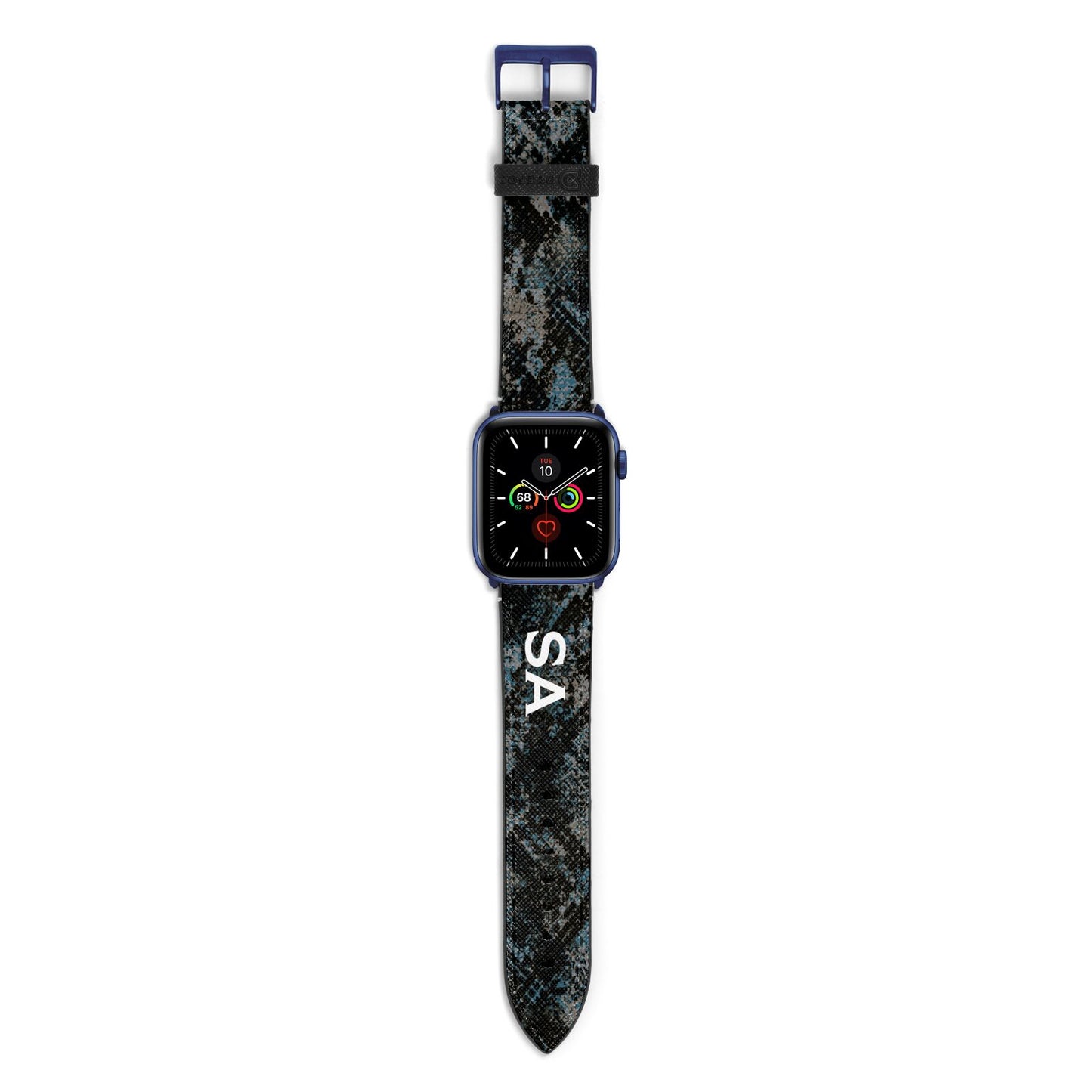 Personalised Snakeskin Effect Apple Watch Strap with Blue Hardware