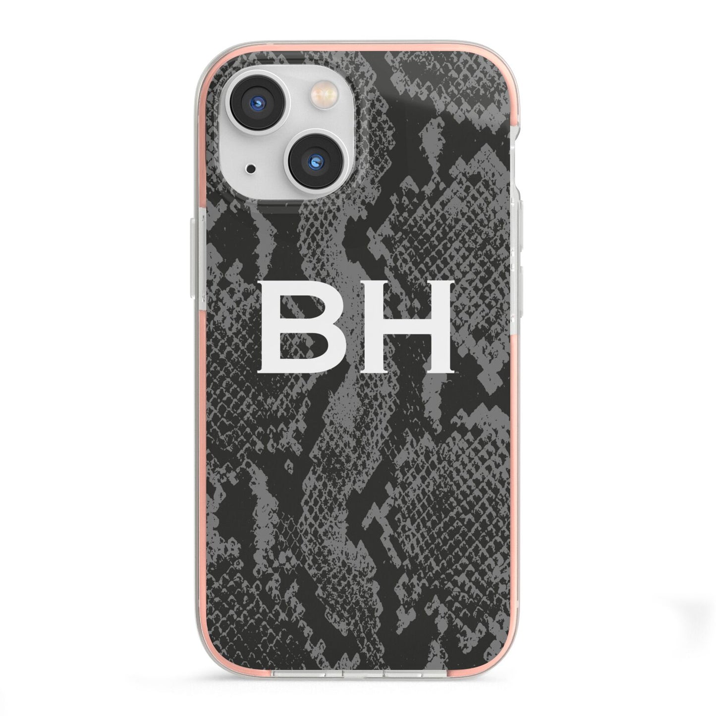 Personalised Snakeskin iPhone 13 Mini TPU Impact Case with Pink Edges