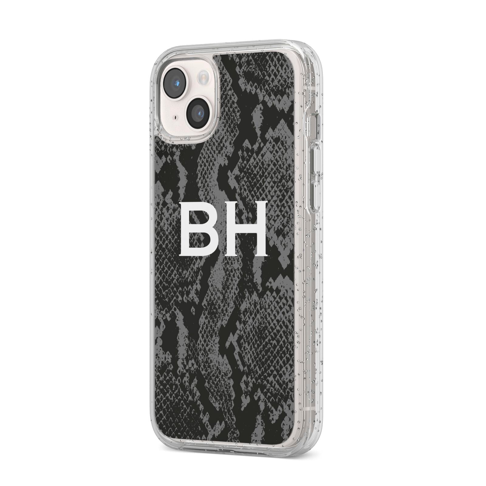 Personalised Snakeskin iPhone 14 Plus Glitter Tough Case Starlight Angled Image