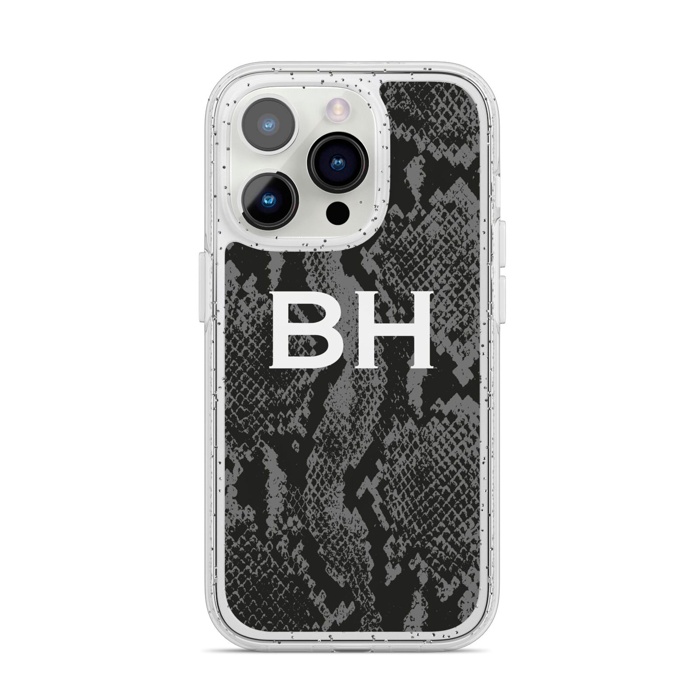Personalised Snakeskin iPhone 14 Pro Glitter Tough Case Silver