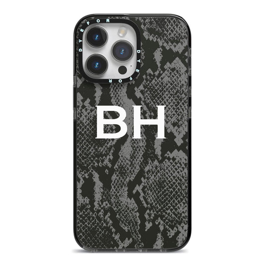 Personalised Snakeskin iPhone 14 Pro Max Black Impact Case on Silver phone