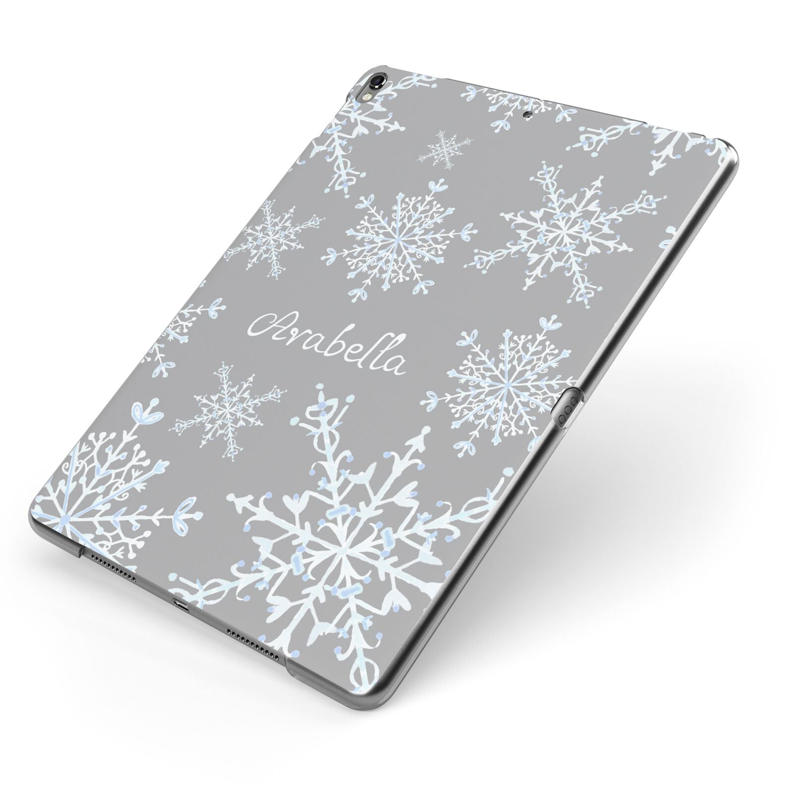Personalised Snowflake Apple iPad Case on Grey iPad Side View