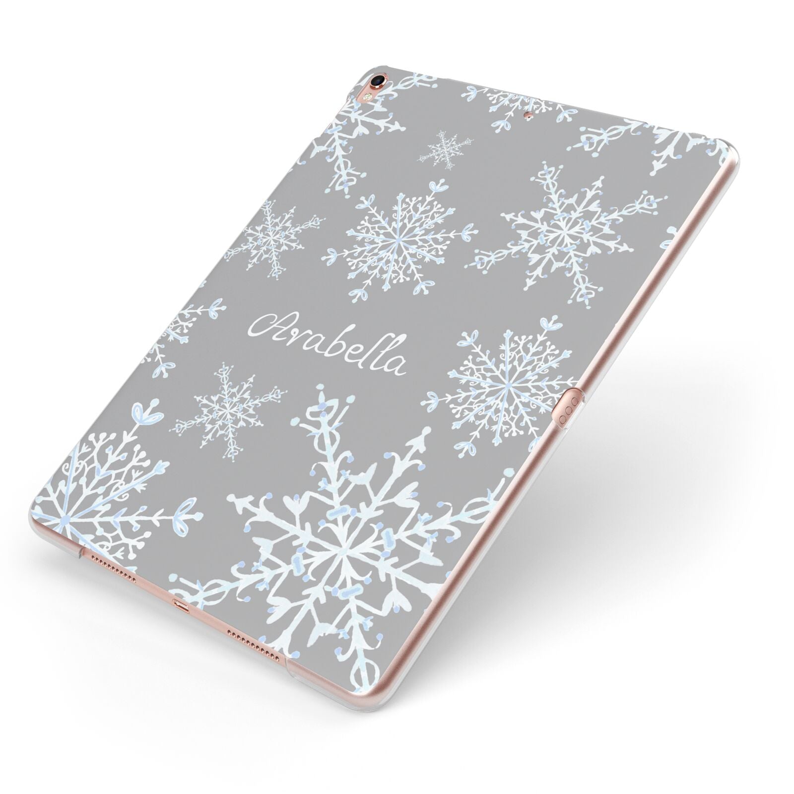 Personalised Snowflake Apple iPad Case on Rose Gold iPad Side View