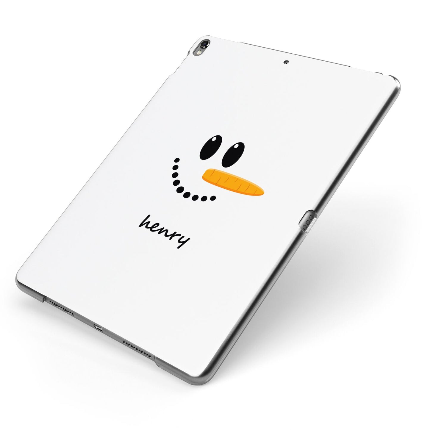 Personalised Snowman Apple iPad Case on Grey iPad Side View