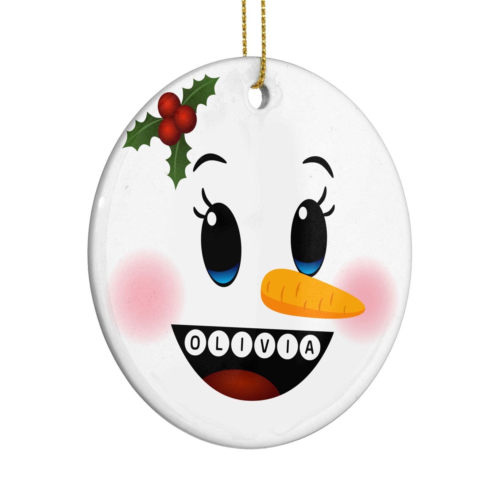 Personalised Snowman Face Circle Decoration Side Angle